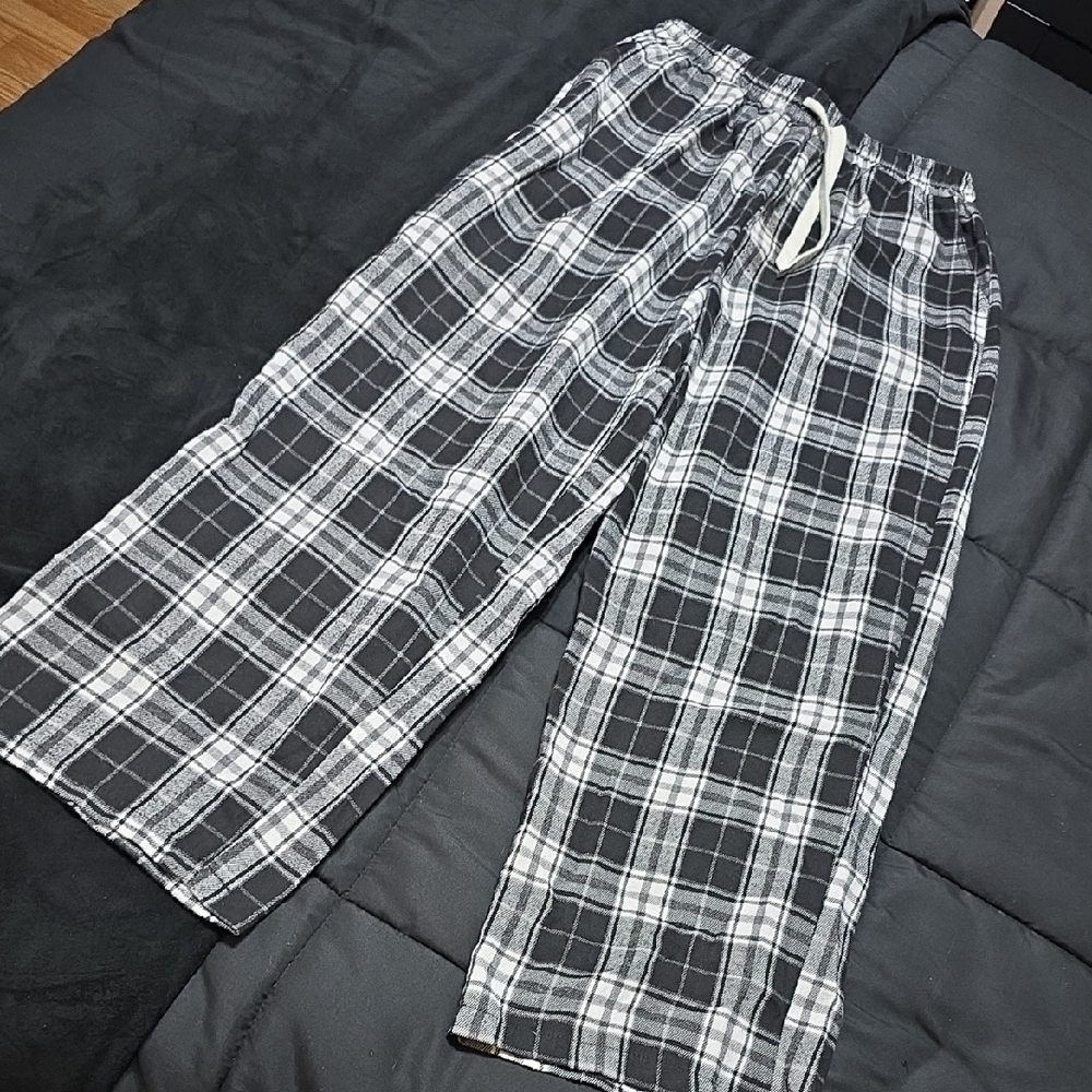 Plaid Men's Lounge Pants - Black and White - Picture 2 of 3